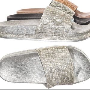 Rhinestone silver slides.